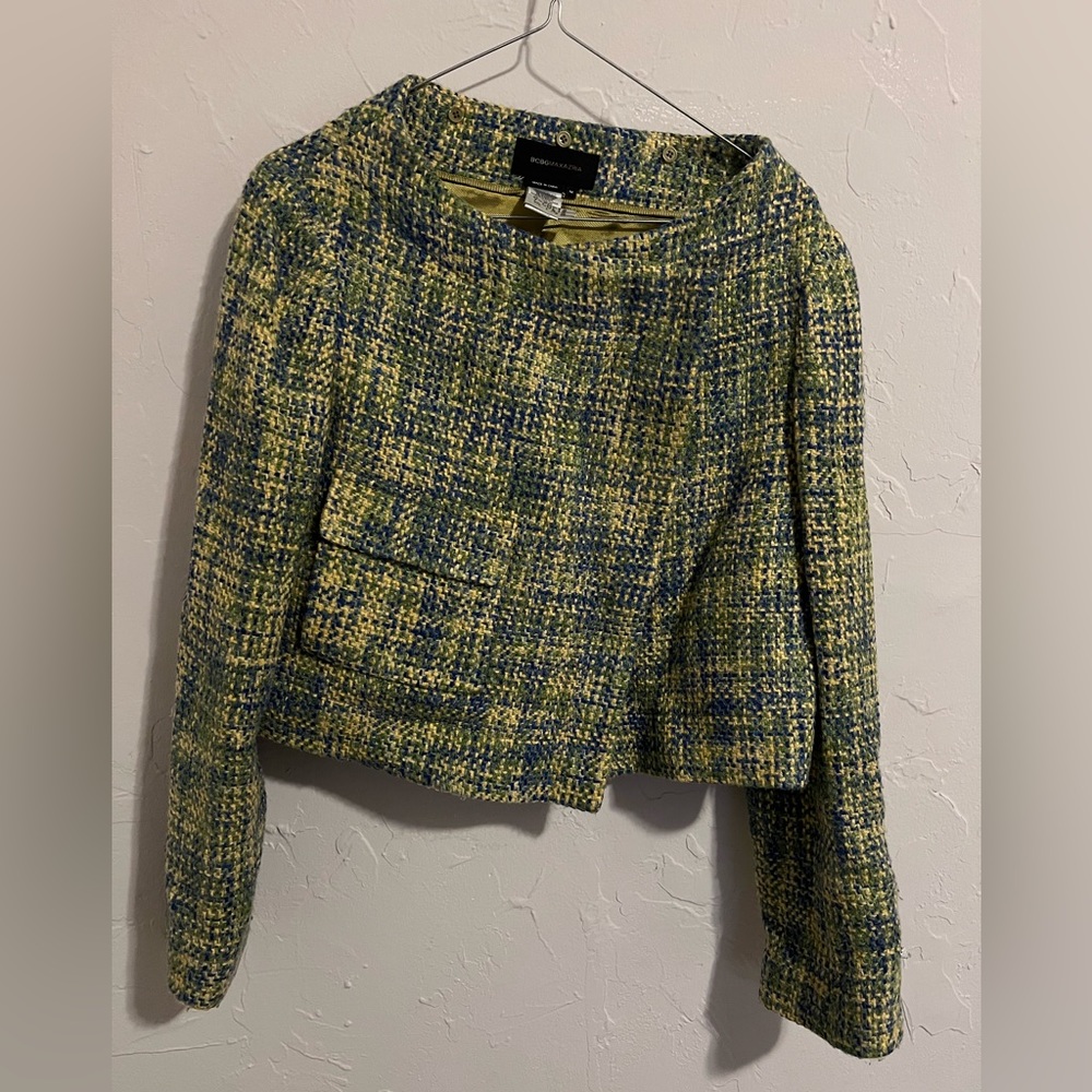 BCBG Max Azria tweed plaid jacket